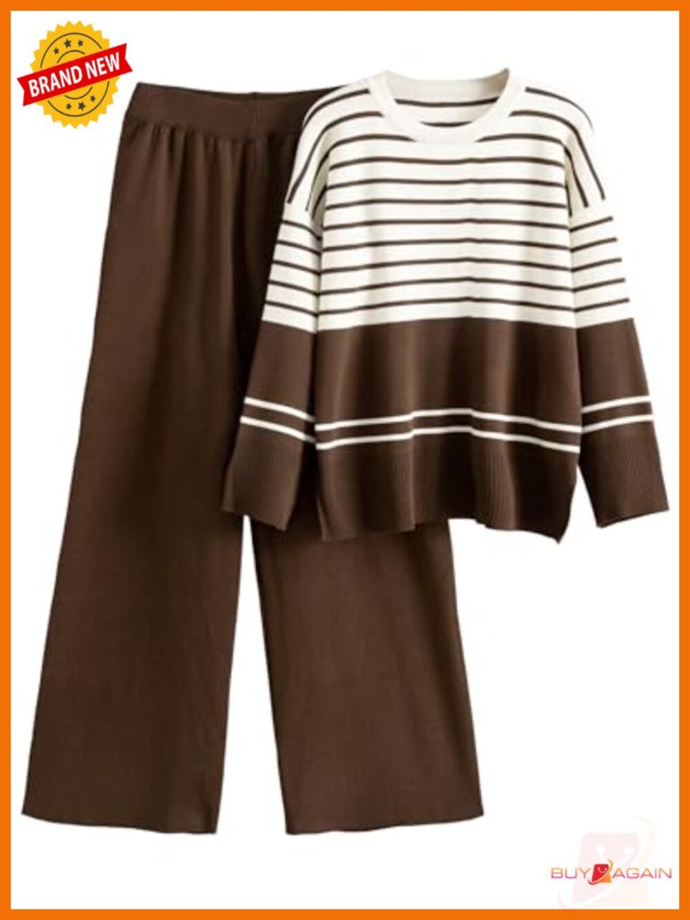 Women's Knit Striped Sweater Lounge Set Comfort Two-Piece